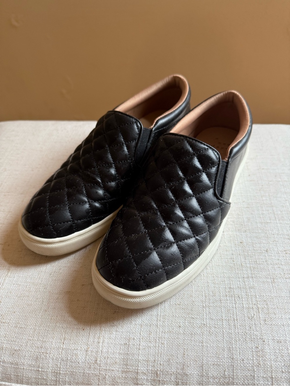 a new day Quilted Black Slip-On Sneakers with White Sole